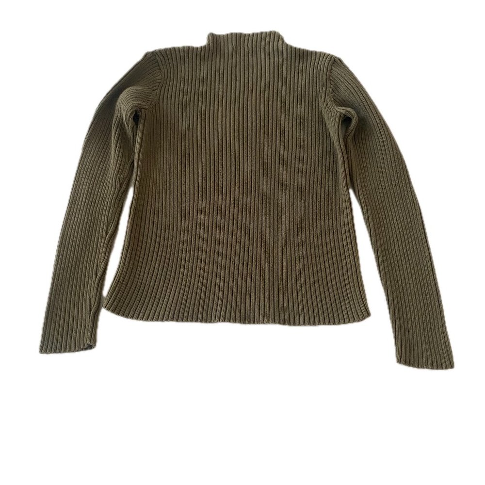 Calvin Klein Women's S Cotton Knit Mock Neck Sweater Cropped Olive Green NEW
